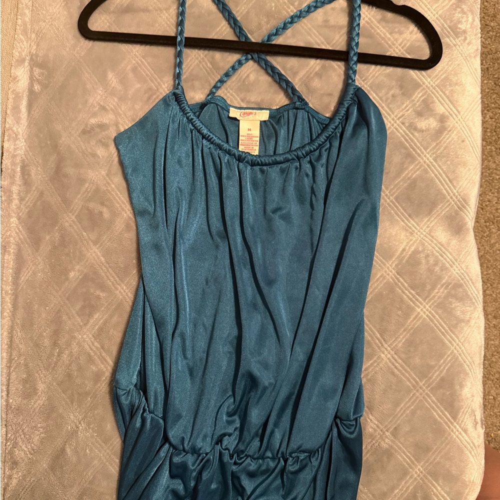 Blue Satin Sleeveless Dress